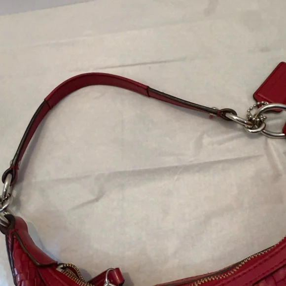 Vintage Coach 19314 Red Kristin Woven Leather Shoulder Bag Purse Hobo - Picture 7 of 13